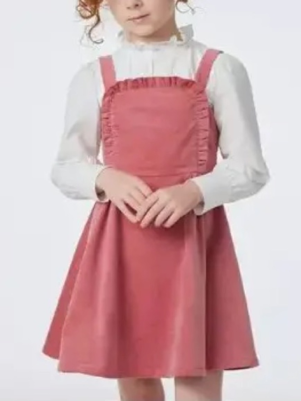Janie and Jack Pink Velour Jumper Soft Corduroy Pinafore Ruffle Front Size 8